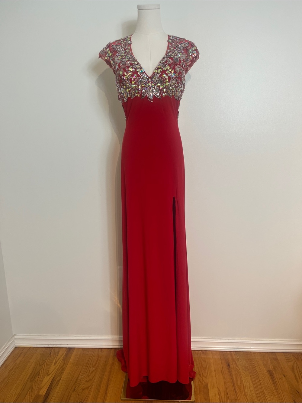 Tony Bowls Le Gala Red Beaded Maxi Gown